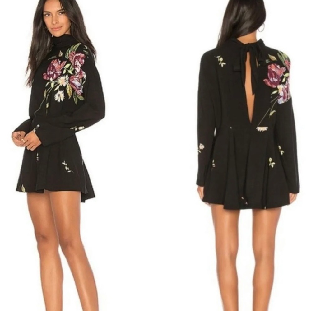 Free People Gemma Black Floral Tunic Dress - Picture 2 of 11